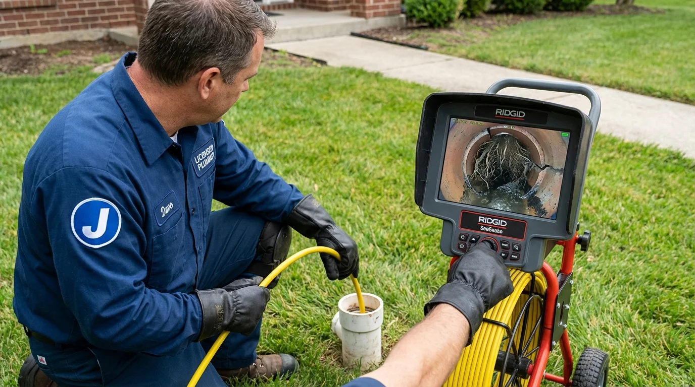 Sewer camera inspection being performed by Johns Plumbing LLC in Garden City