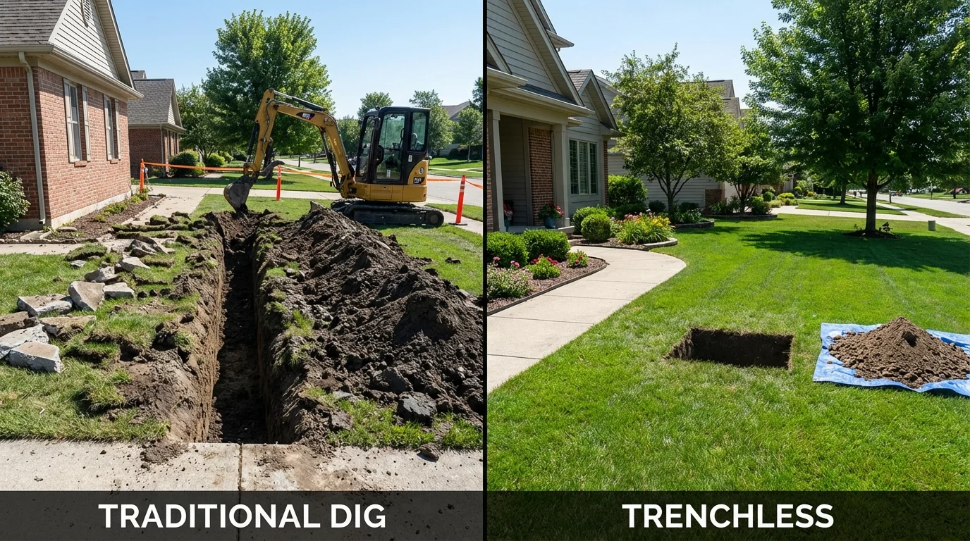 Trenchless sewer repair with minimal yard damage versus traditional excavation in Garden City, KS